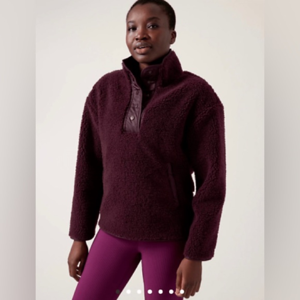◾️Athleta Cozy Sherpa Snap Sweatshirt Spiced Cabernet